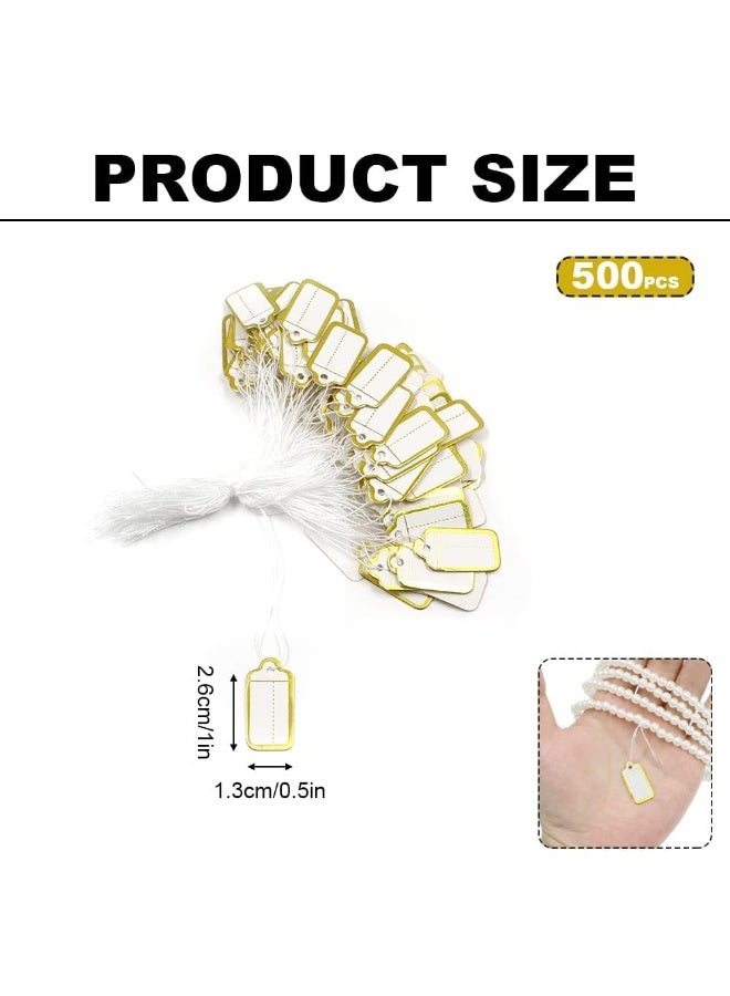 Peachjoy 500 قطعة من بطاقات أسعار المجوهرات مع خيط متصل، ملصقات أسعار ورقية، بطاقات عرض الملابس، ملصقات قابلة للكتابة، بطاقات مع علامات متصلة بخيط مرن وعين معززة (ذهبي) - Image 3